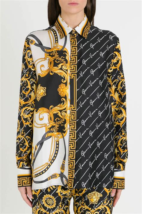 versace print silk black|Versace silk shirt sale.